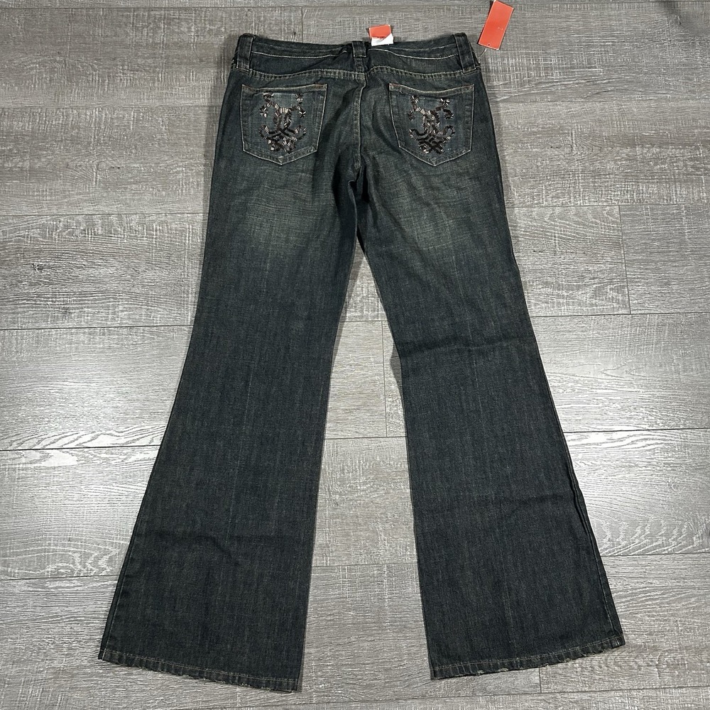 Choice Calvin Klein Flare Jeans Womens 30 Dark Wash New Y2K Beaded Wide Leg XLNG - Picture 2 of 8